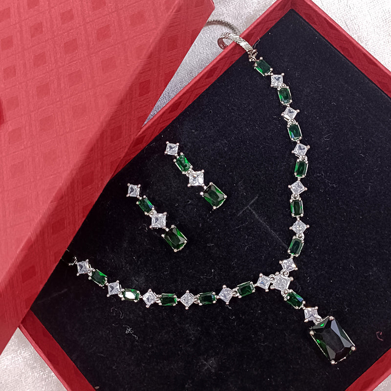 Exotica Collection American Diamond Green Necklace Set