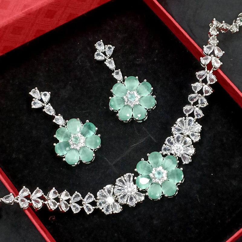 Exotica Collection American Diamond Mint Green Necklace Set