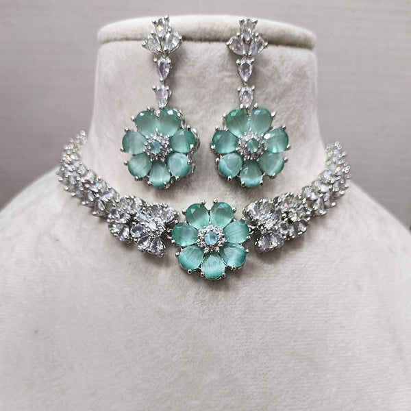 Exotica Collection American Diamond Mint Green Necklace Set