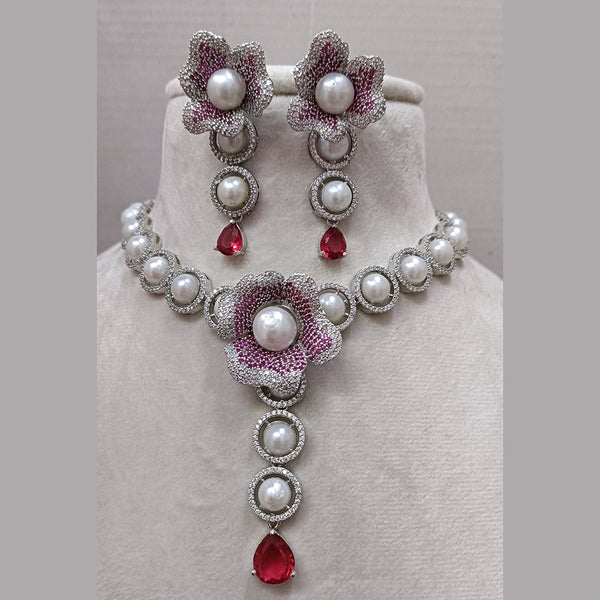 Exotica Collection American Diamond Nano Ruby Necklace Set