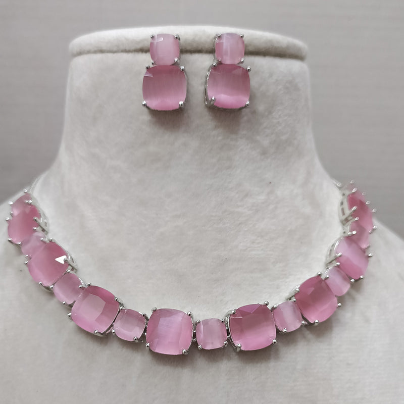 Exotica Collection American Diamond Pink Necklace Set