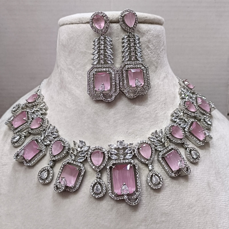 Exotica Collection American Diamond Pink Necklace Set