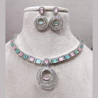 Exotica Collection American Diamond Pink And Mint Green Necklace Set