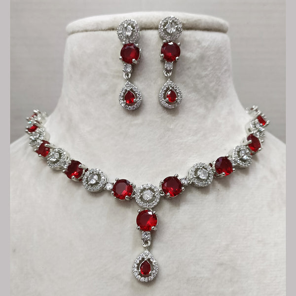 Exotica Collection American Diamond  Red Necklace Set