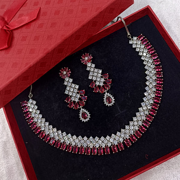 Exotica Collection American Diamond Ruby Necklace Set