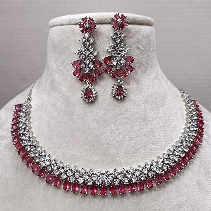 Exotica Collection American Diamond Ruby Necklace Set