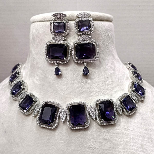 Exotica Collection American Diamond Violet Necklace Set