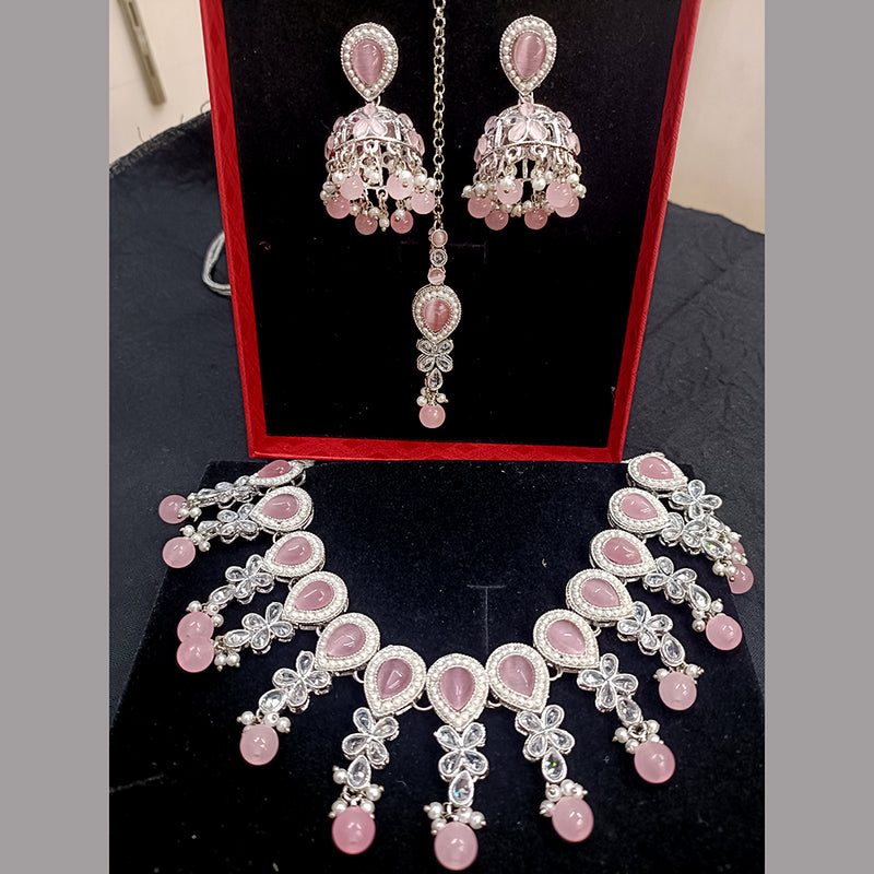 Exotica Collection Reverse American Diamond Pink Necklace Set