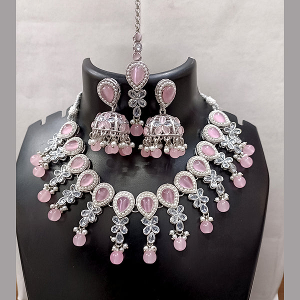 Exotica Collection Reverse American Diamond Pink Necklace Set