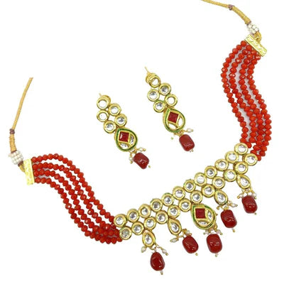 Darshana Jewels Gold Plated Kundan Stone And Pearl Choker Necklace Set