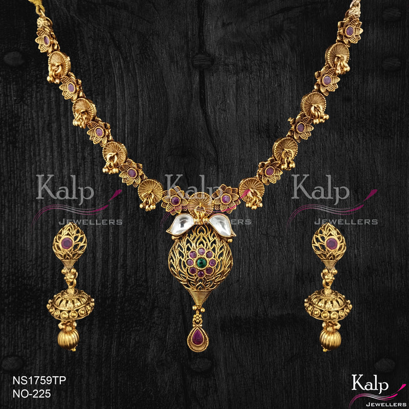 Kalp Jewellers Copper Gold Plated Necklace Set