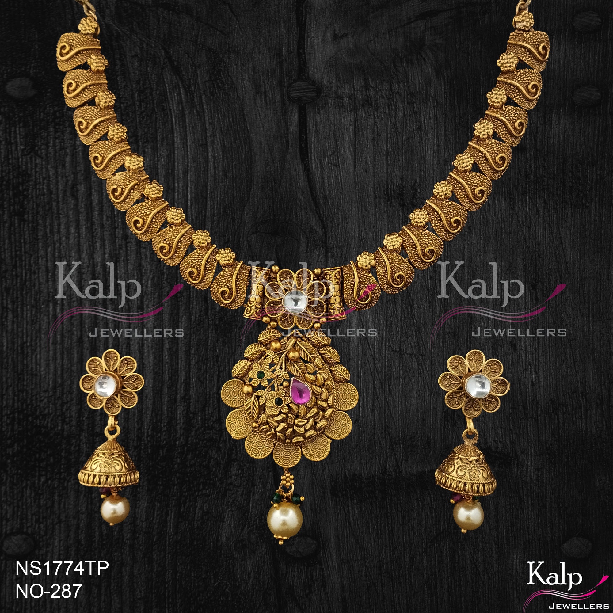 Kalp Jewellers Copper Gold Plated Necklace Set