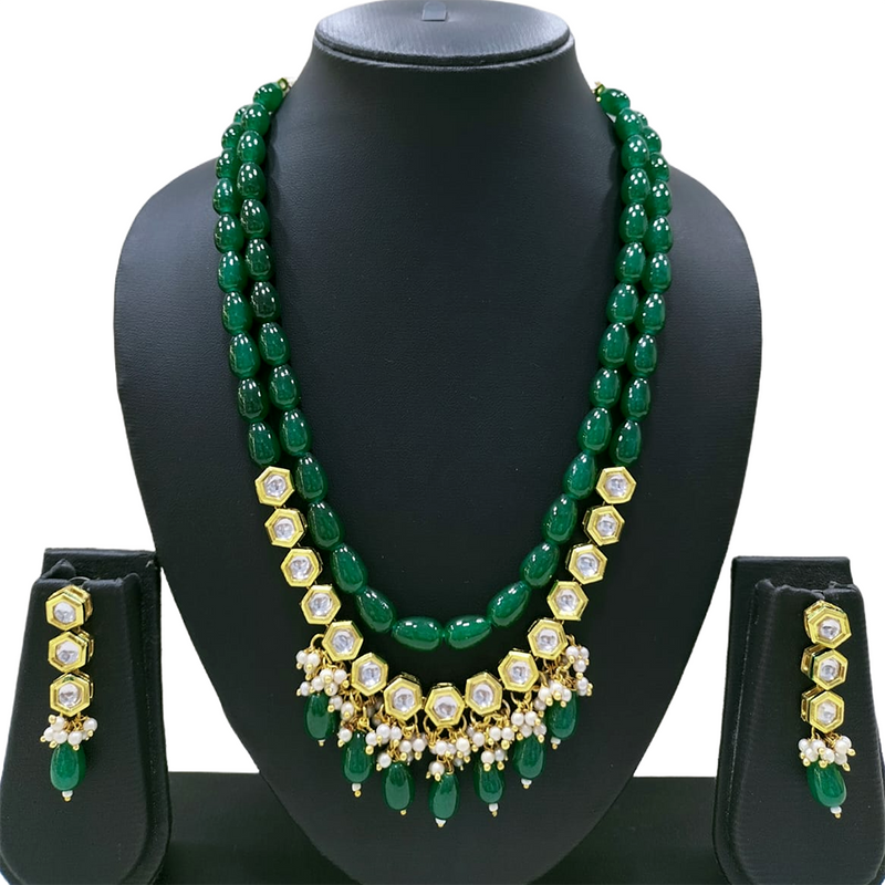 Gehana Mahal Gold Plated Kundan And Beads Multi Layer Necklace Set