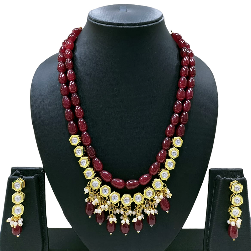 Knigght Angel Jewels Gold Plated Kundan And Beads Multi Layer Necklace Set