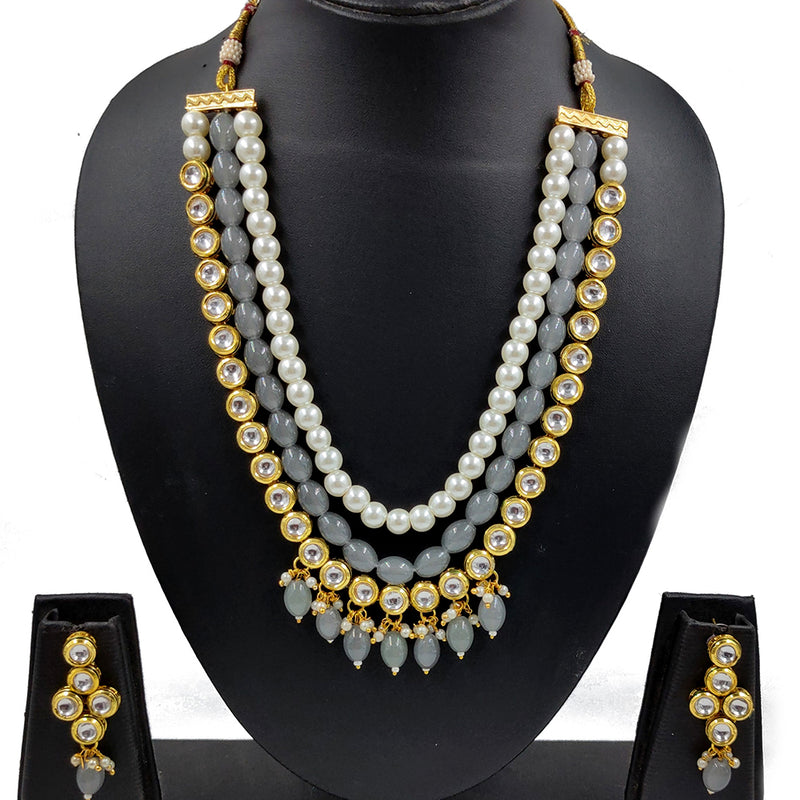 Knigght Angel Jewels Gold Plated Kundan And Beads Multi Layer Necklace Set