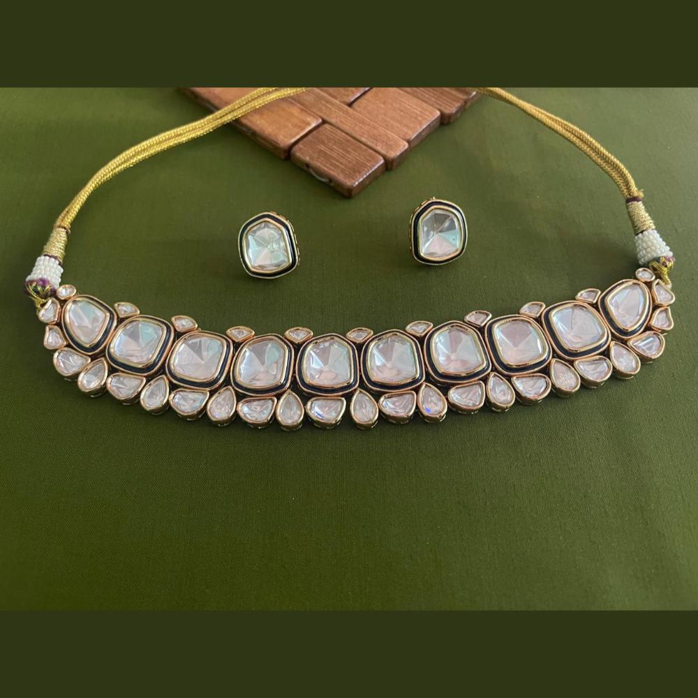 Arham Premium Gold Plated Designer Heavy Polki Kundan Choker Necklace Set
