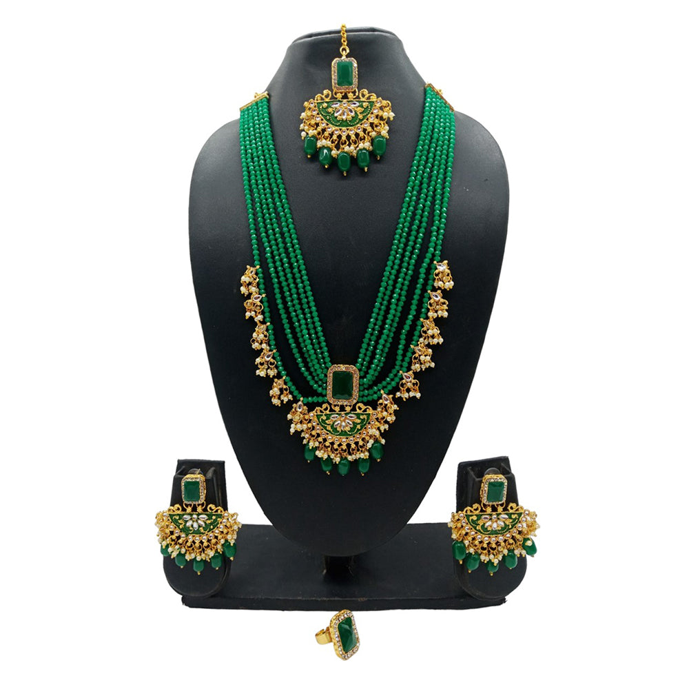 Gehana Mahal Gold Plated Multi Layer Beads Long Necklace Set