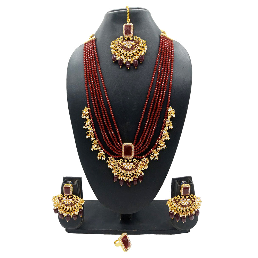 Gehana Mahal Gold Plated Multi Layer Beads Long Necklace Set