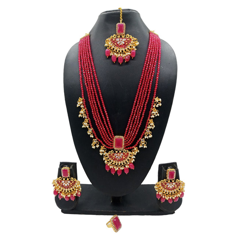 Knigght Angel Jewels Gold Plated Multi Layer Beads Long Necklace Set