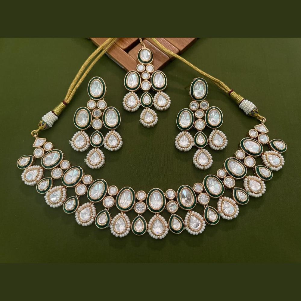 Arham Premium Gold Plated Designer Heavy Polki Kundan And Meenakari Choker Necklace Set