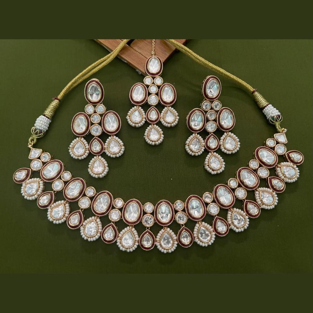 Arham Premium Gold Plated Designer Heavy Polki Kundan And Meenakari Choker Necklace Set