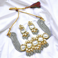 Gehana Mahal Gold Plated Kundan And Beads Choker Necklace Set