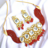 Gehana Mahal Gold Plated Kundan And Beads Choker Necklace Set