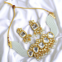 Gehana Mahal Gold Plated Kundan And Beads Choker Necklace Set