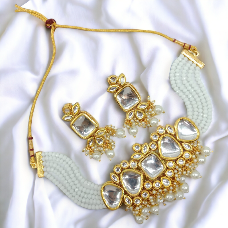 Knigght Angel Jewels Gold Plated Kundan And Beads Choker Necklace Set