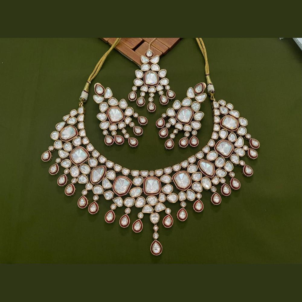 Arham Premium Gold Plated Designer Heavy Polki Kundan And Meenakari Necklace Set