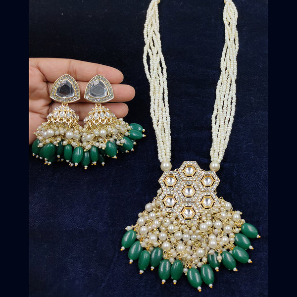 Knigght Angel Jewels Gold Plated Kundan And Pearl Long Necklace Set