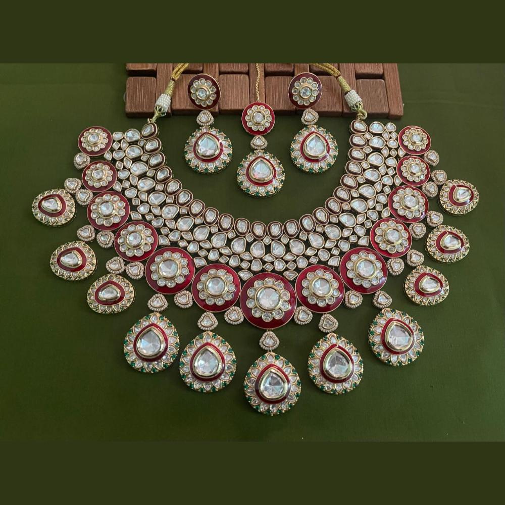 Arham Premium Gold Plated Designer Heavy Polki Kundan And Meenakari Necklace Set