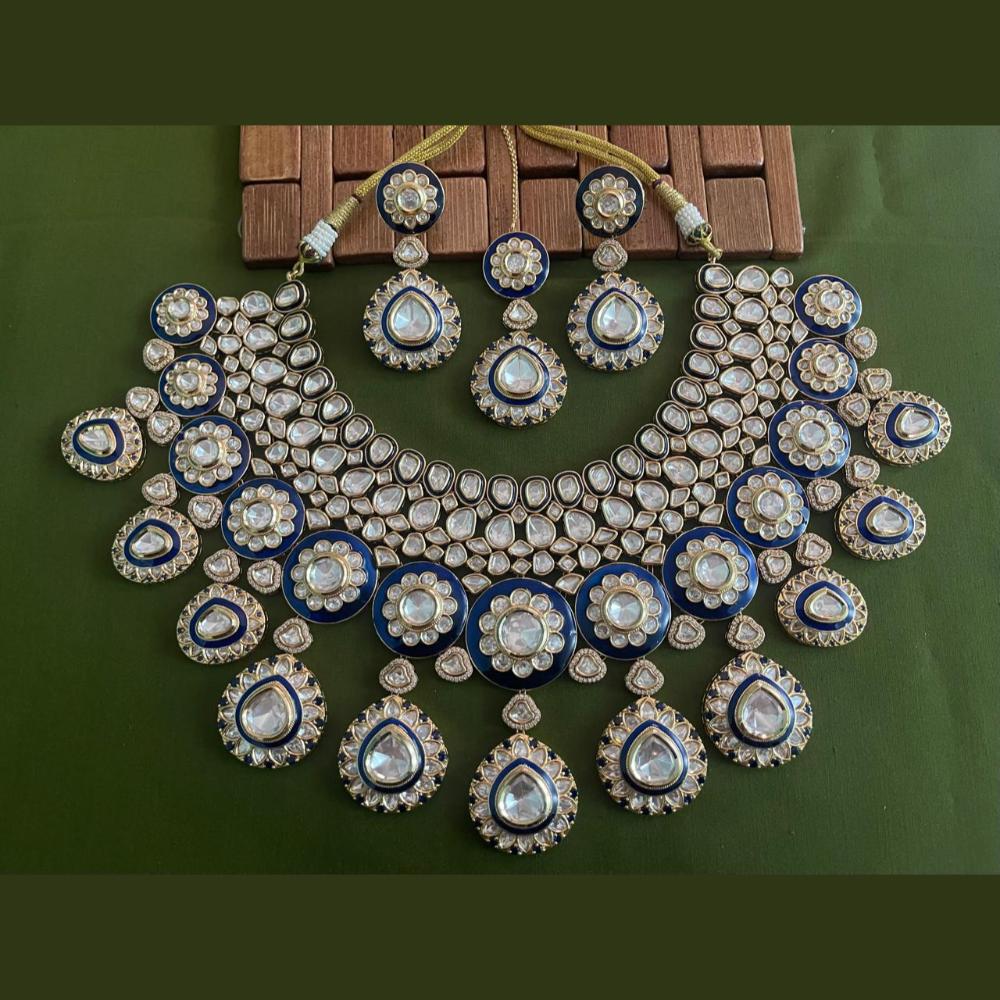 Arham Premium Gold Plated Designer Heavy Polki Kundan And Meenakari Necklace Set