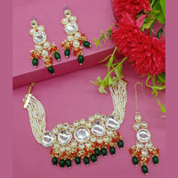 Gehana Mahal Gold Plated Kundan And Beads Choker Necklace Set