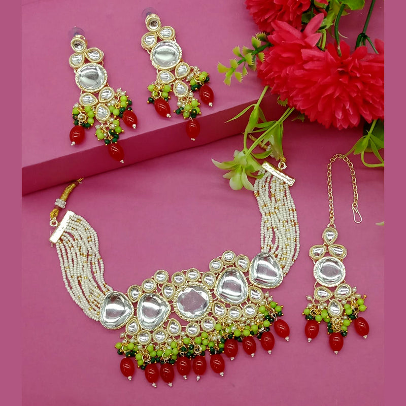 Knigght Angel Jewels Gold Plated Kundan And Beads Choker Necklace Set
