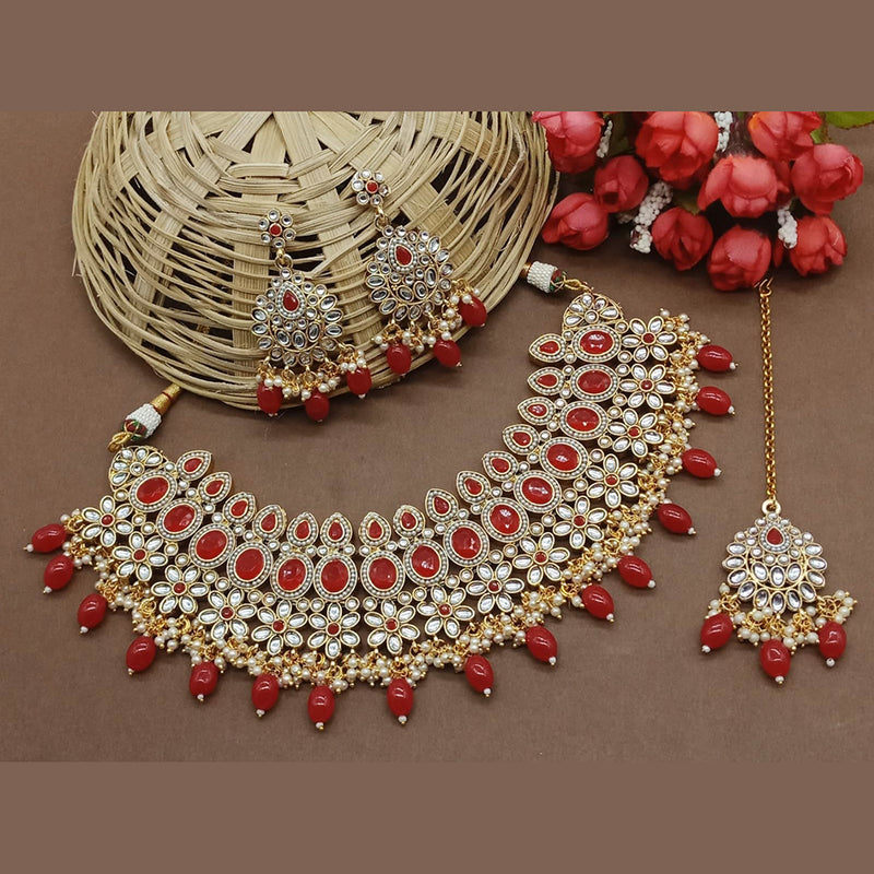 Knigght Angel Jewels Gold Plated Kundan And Beads Necklace Set