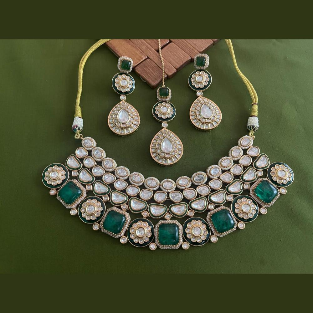 Arham Premium Gold Plated Designer Heavy Polki Kundan And Meenakari Choker Necklace Set