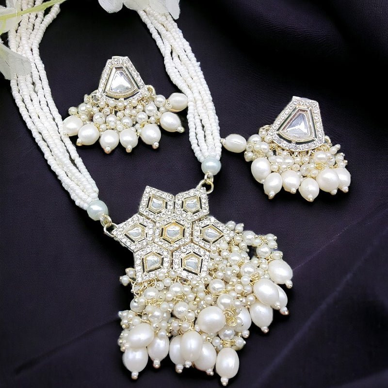 Knigght Angel Jewels Gold Plated Kundan And Pearl Long Necklace Set