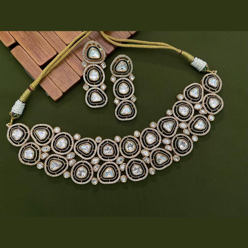 Arham Premium Gold Plated Designer Heavy Polki Kundan And Meenakari Choker Necklace Set