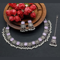 Gehana Mahal Oxidised Plated Crystal Stone Choker Necklace Set