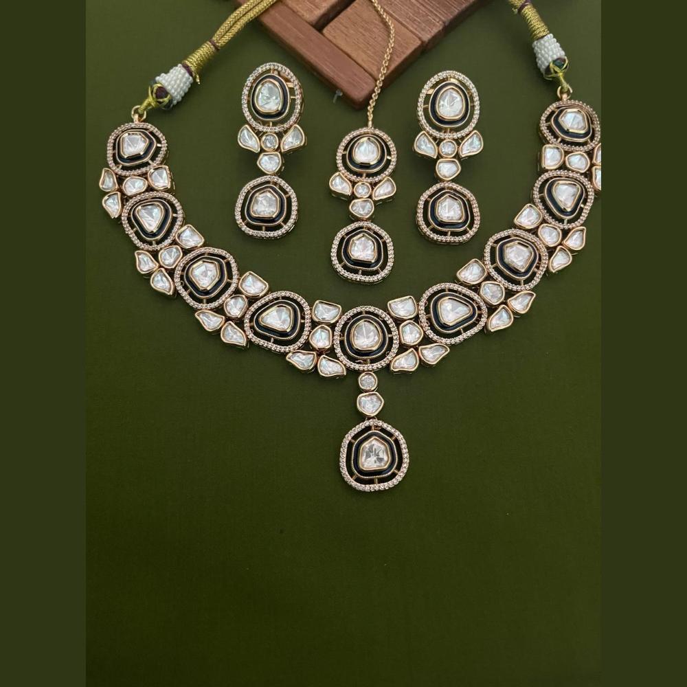Arham Premium Gold Plated Designer Heavy Polki Kundan And Meenakari Necklace Set