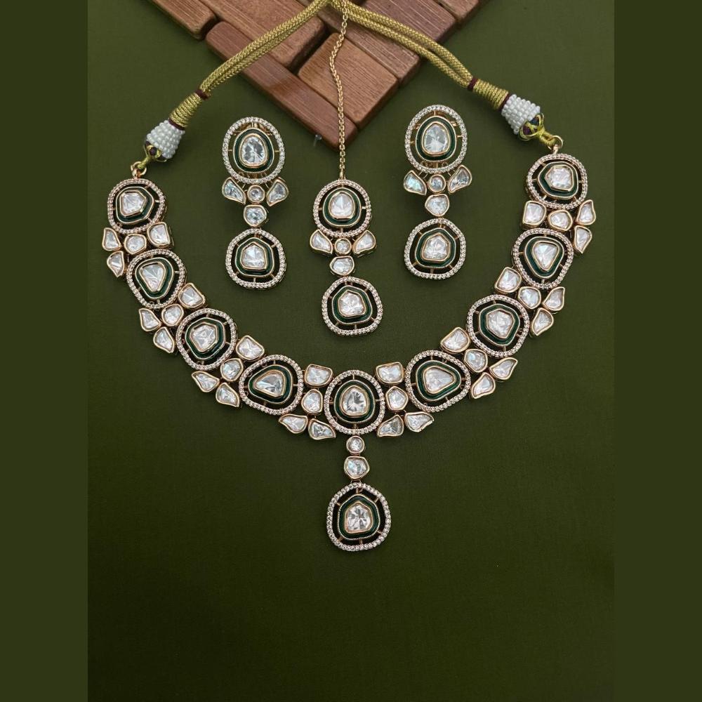 Arham Premium Gold Plated Designer Heavy Polki Kundan And Meenakari Necklace Set