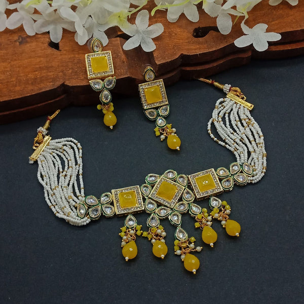 Gehana Mahal Gold Plated Austrian Stone And Pearls Choker Necklace Set