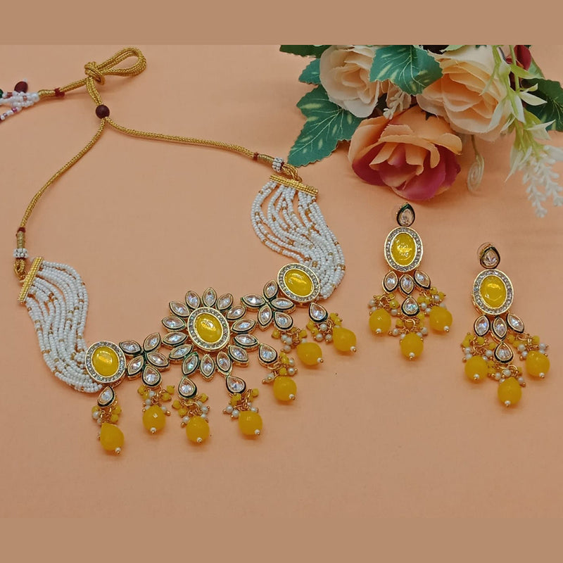 Gehana Mahal Gold Plated Crystal Stone And Pearls Choker Necklace Set