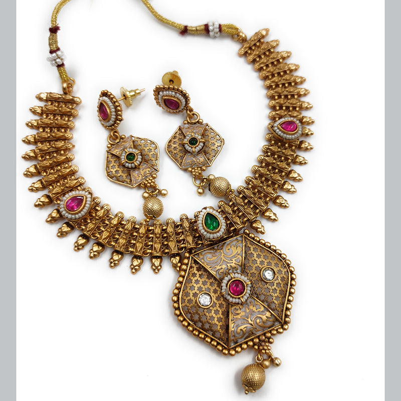 Gehana Mahal Copper Gold Pota Stone Choker Necklace Set