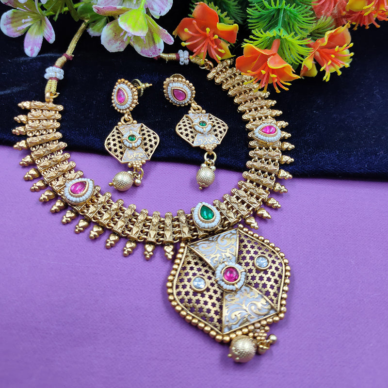 Gehana Mahal Copper Gold Pota Stone Choker Necklace Set