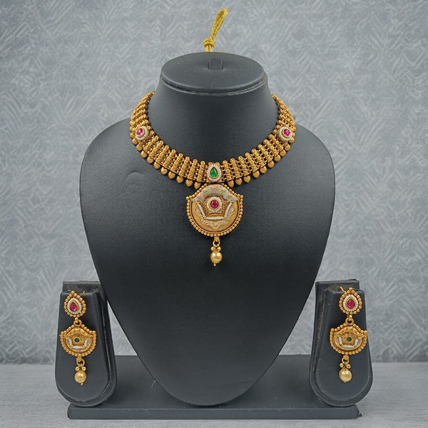 Gehana Mahal Copper Gold Pota Stone Choker Necklace Set