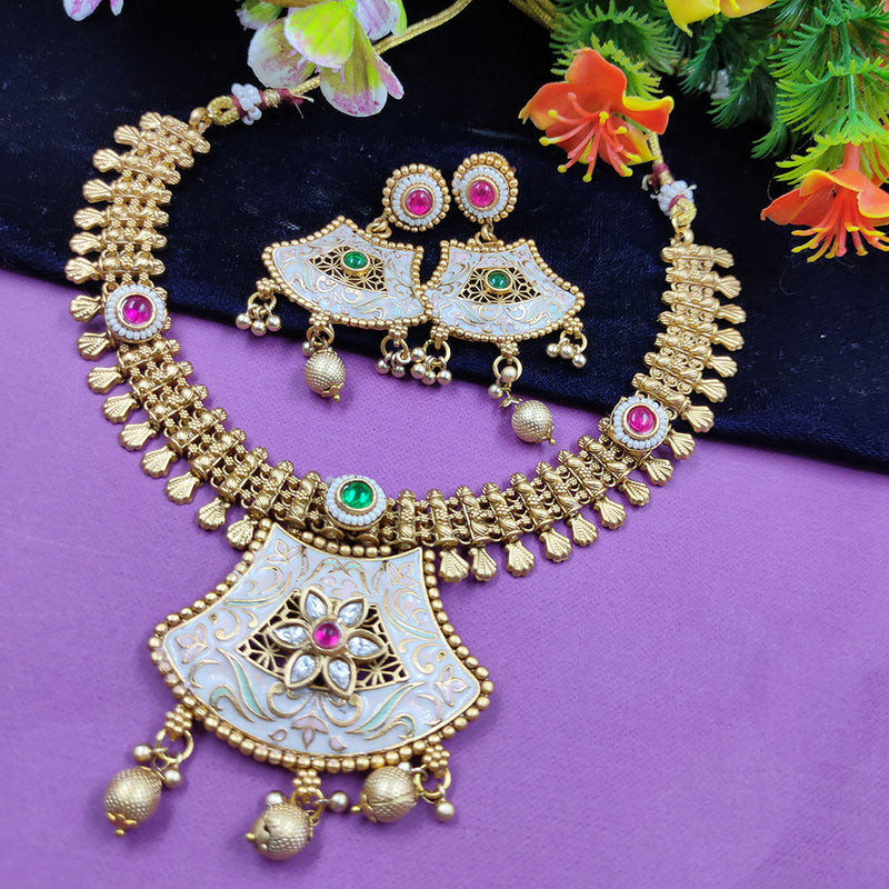 Gehana Mahal Copper Gold Pota Stone Choker Necklace Set