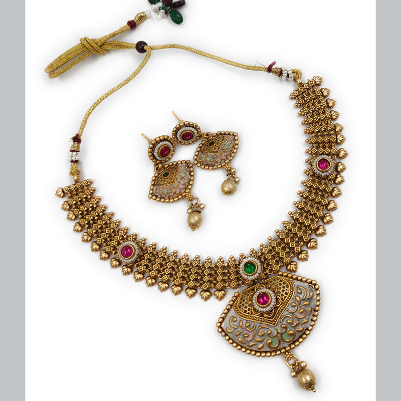 Gehana Mahal Copper Gold Pota Stone Choker Necklace Set