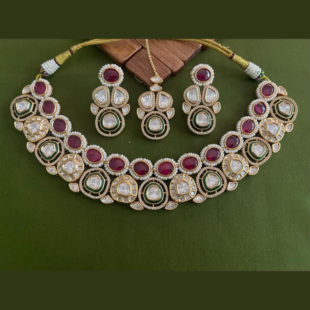 Arham Premium Gold Plated Designer Heavy Polki Kundan And Meenakari Necklace Set
